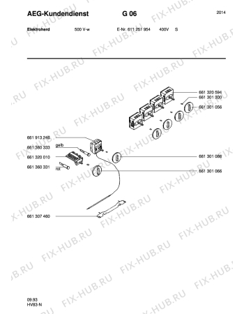 Взрыв-схема плиты (духовки) Aeg 500V-W S 400V - Схема узла Section6